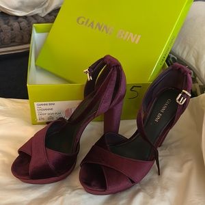 Burgundy velvet platform heels